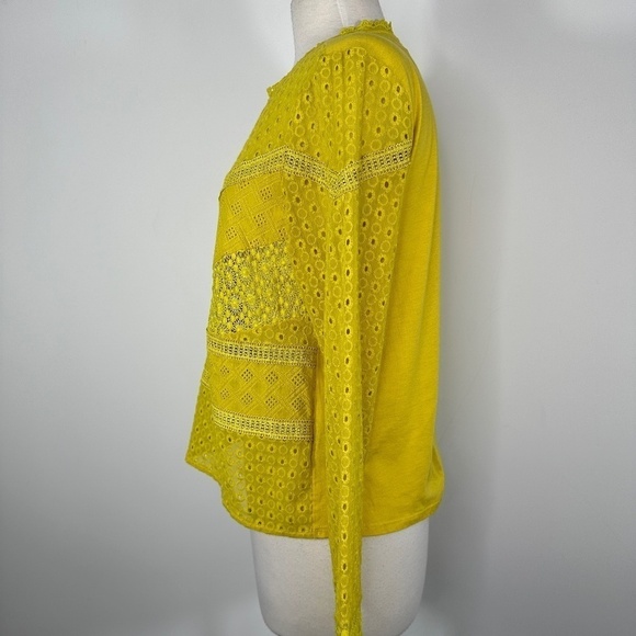 Anthropologie James Coviello Women's Sz M Burnham Long Sleeve Eyelet Lace Top - Picture 8 of 13
